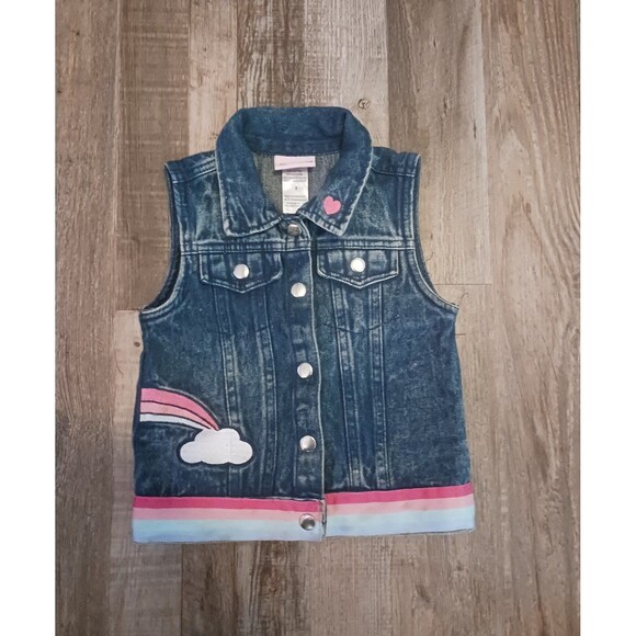 Little Lass Kids Rainbow Denim Jean Vest Size 5 - Picture 1 of 5